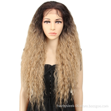 MAGIC  13X4  Noble Lace Front Wigs Wholesale Heat Resistant Water Wave With Bang Long Wigs Ombre Synthetic Lace Frontal Wigs